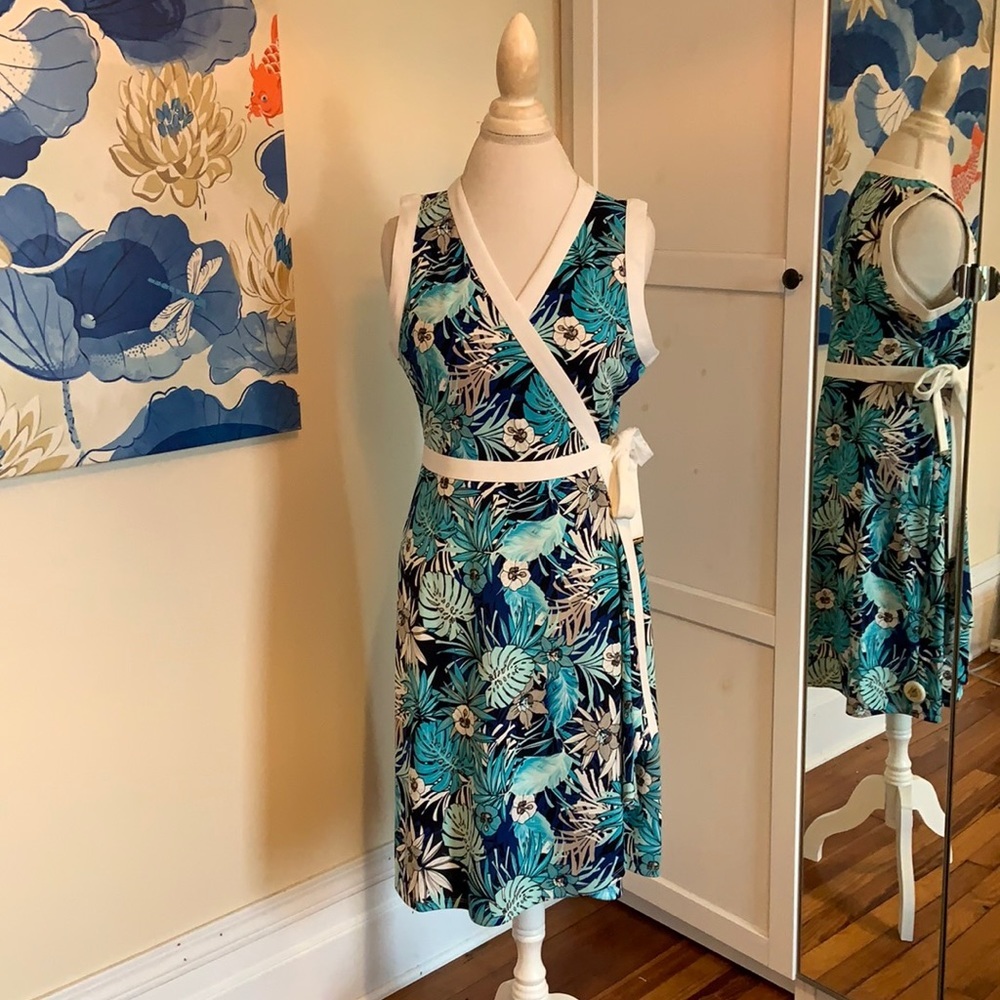 Floral Wrap Dress in Blue and White